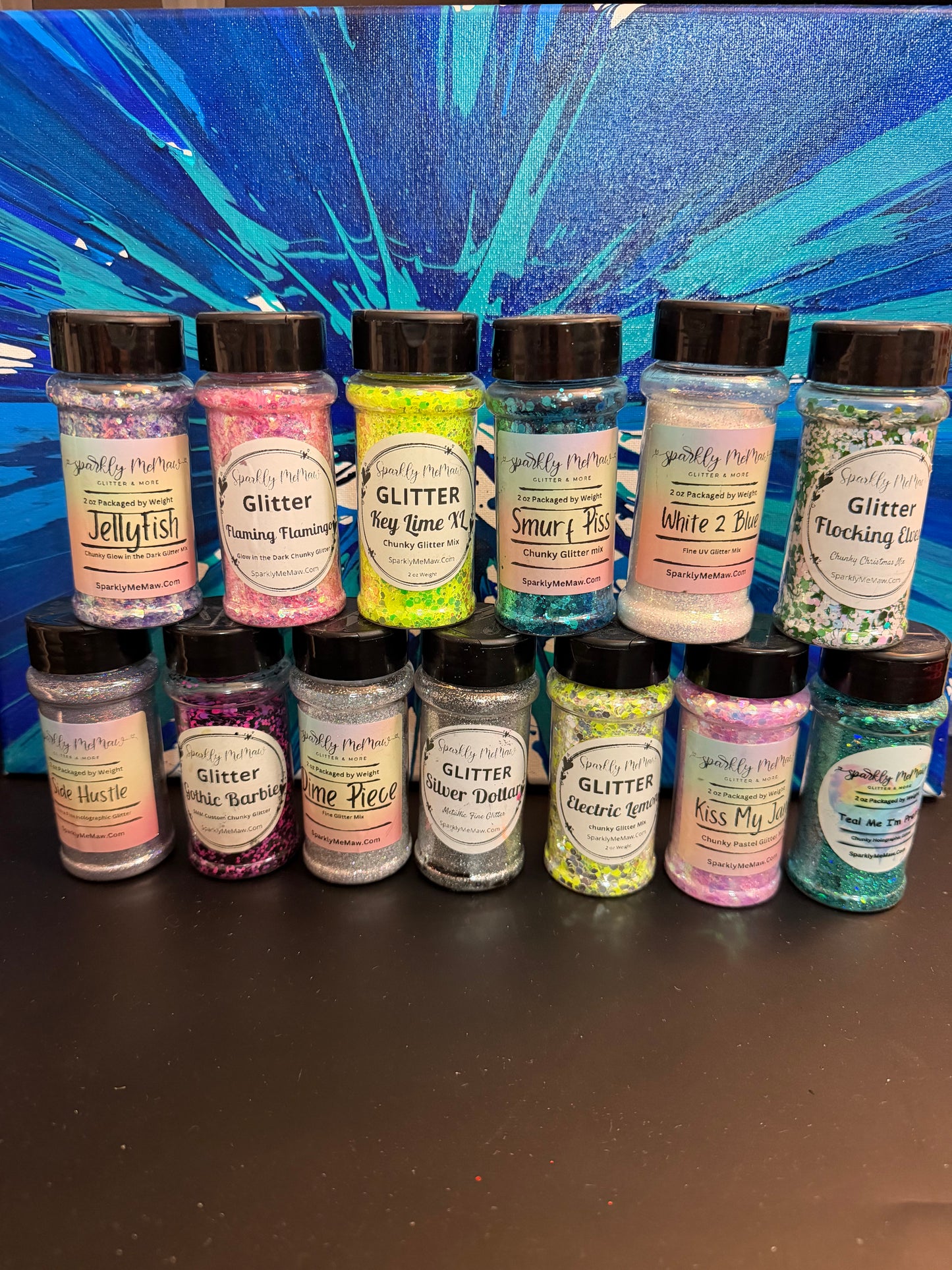 Set of 13 bottles of 2 ounce glitter