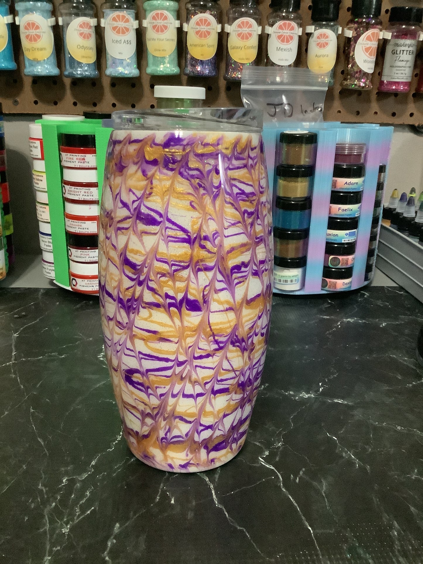 25oz barrel cup purple and gold